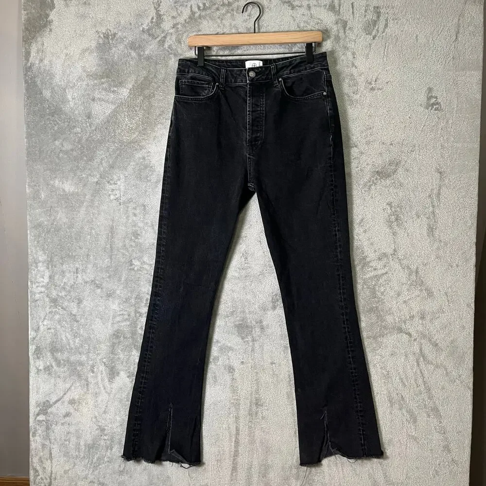 ANINE BING Roxanne Jean Black Tie Split Cuffs Raw Hems 32 Modern Chic Effortless